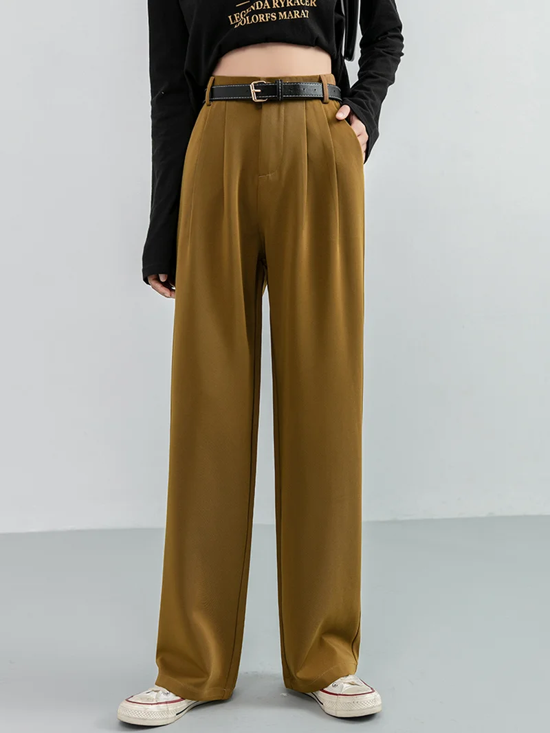 3 цвета оливковый зеленый 2021 офисные весна и осень широкие брюки высокая талия