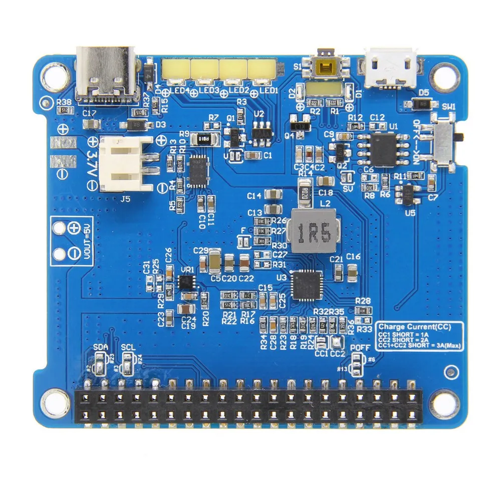 Raspberry Pi 4 UPS HAT 2 с тип-c, модуль платы расширения литиевой батареи(без батареи) для Raspberry Pi 4 Модель B/3B+/3B