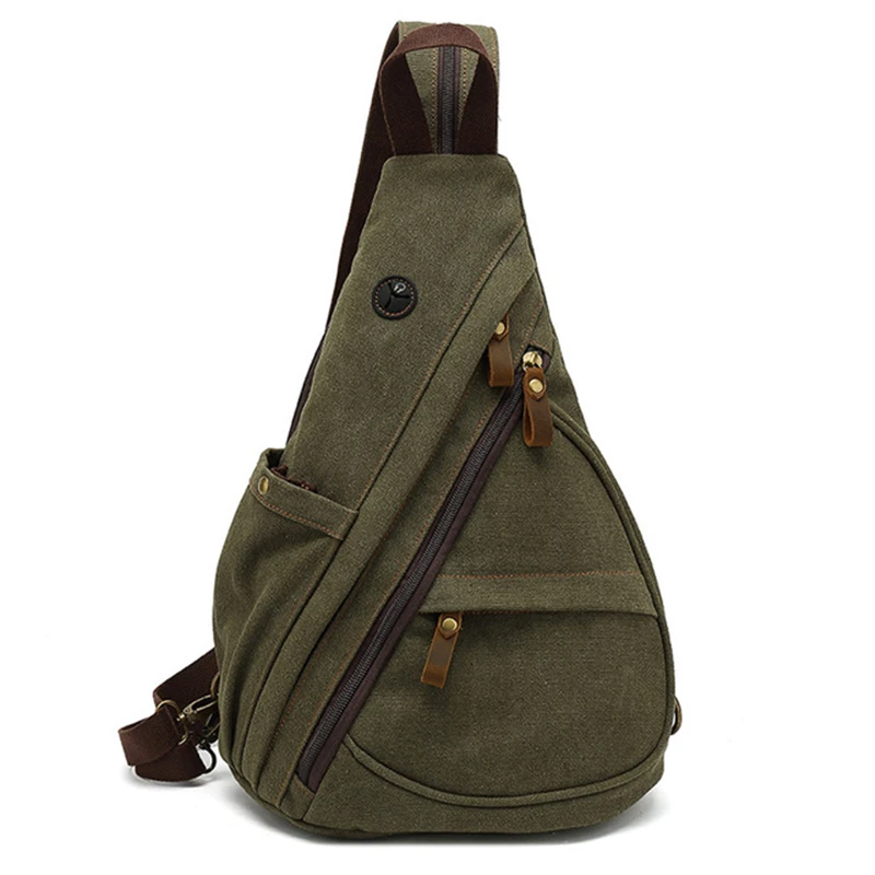 

DELFINE new men's canvas chest bag large capacity casual men's bag shoulder messenger bag multifunctional backpack