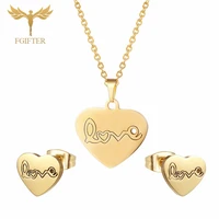 romantic anniversary gift men and women love earrings necklace lovers couple accessories golden stainless steel jewelry set