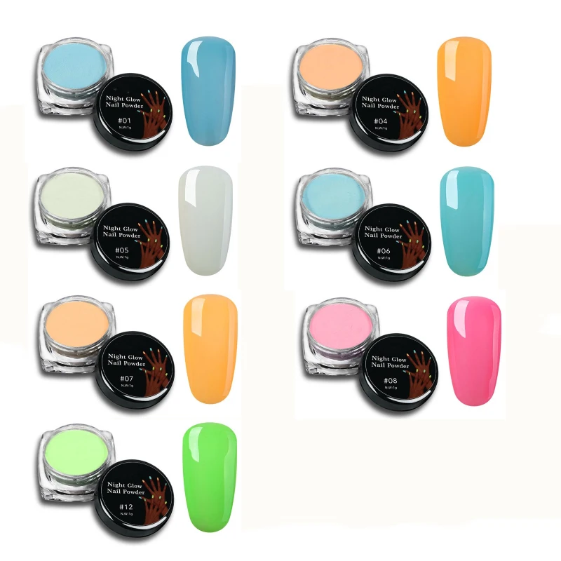 7pcs/lot 1g Luminous Pigment Fluorescent Powder Nail Glitter Glow in the Dark Phosphor Art Dust Effect | Красота и здоровье