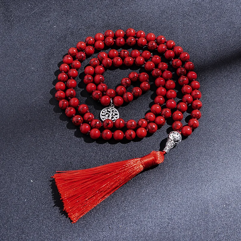 8 мм Красное бирюзовое ожерелье из бисера с узлом Мала медитация Йога