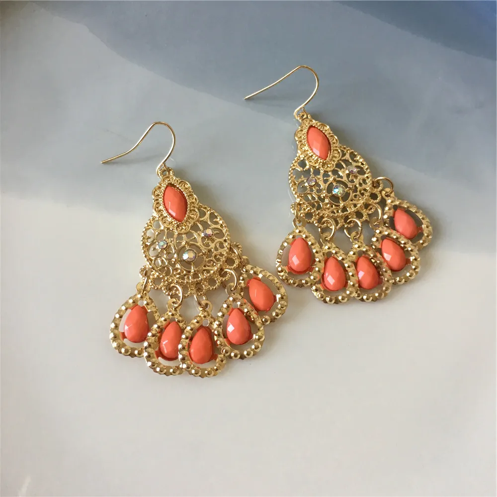 

Bohemia Gold Color Plating Bead Dangle Chandelier Earrings For Women Girl Party Dinner Statement Ear Accessory