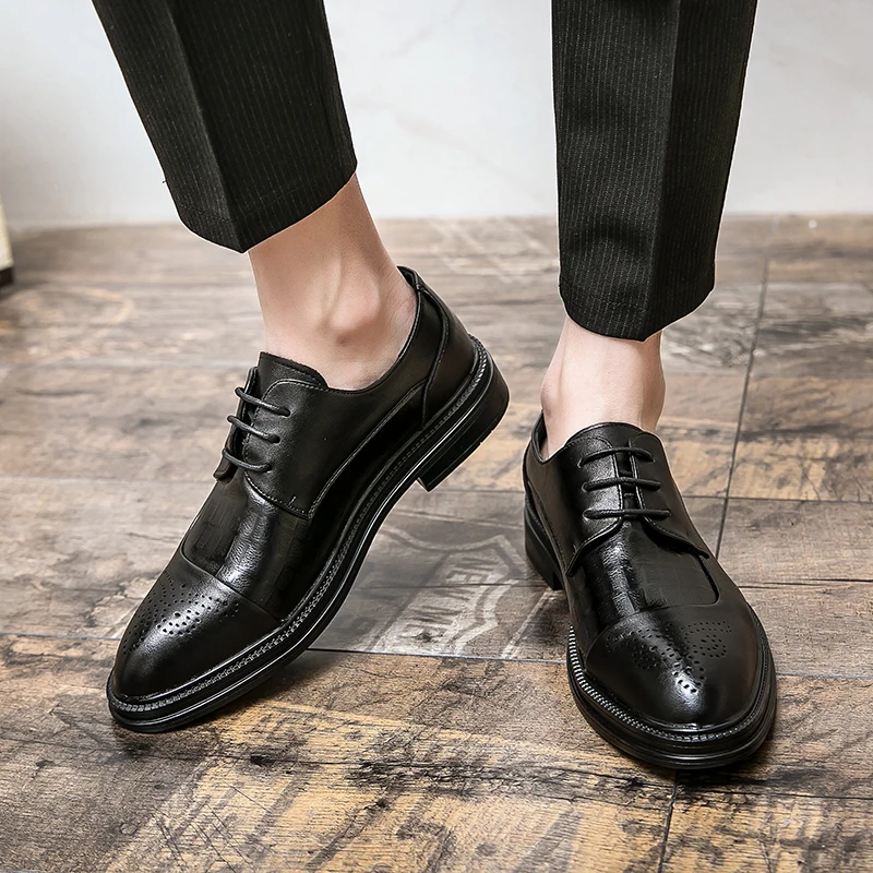 

Best Selling Mens Dress Shoes For Wedding Black Oxford Men Shoes Lace Up Man Office Leather Shoes Casual Rubber Footwear Men