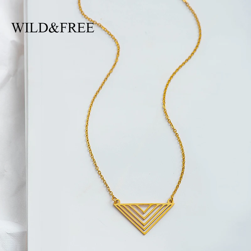 

Statement Stainless Steel Necklace For Women Gold Plated Triangle Pendant Necklace Elegant Chokers Necklaces Jewelry Gift