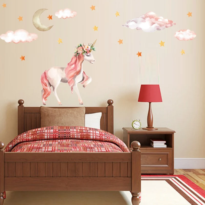 Magic Unicorn Colorful Animals Horse Stars Wall Stickers Children Girls Room Poster Wallpaper Home Decor Decals | Дом и сад