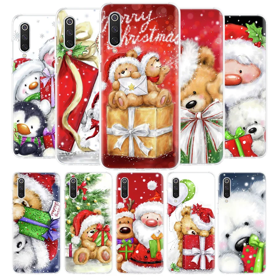 

Happy Christmas Cute Bear Gift Cover Phone Case for Xiaomi Redmi Note 9S 10S 11 10 9 8 Pro 8T 7 6 9A 9C 9T 7A 8A 6A K40 Luxury