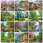 Полноформатная алмазная живопись, пейзаж, весна, 5D, алмазная вышивка сделай сам, мозаика, вышивка крестиком, зимнее украшение для дома, подарок