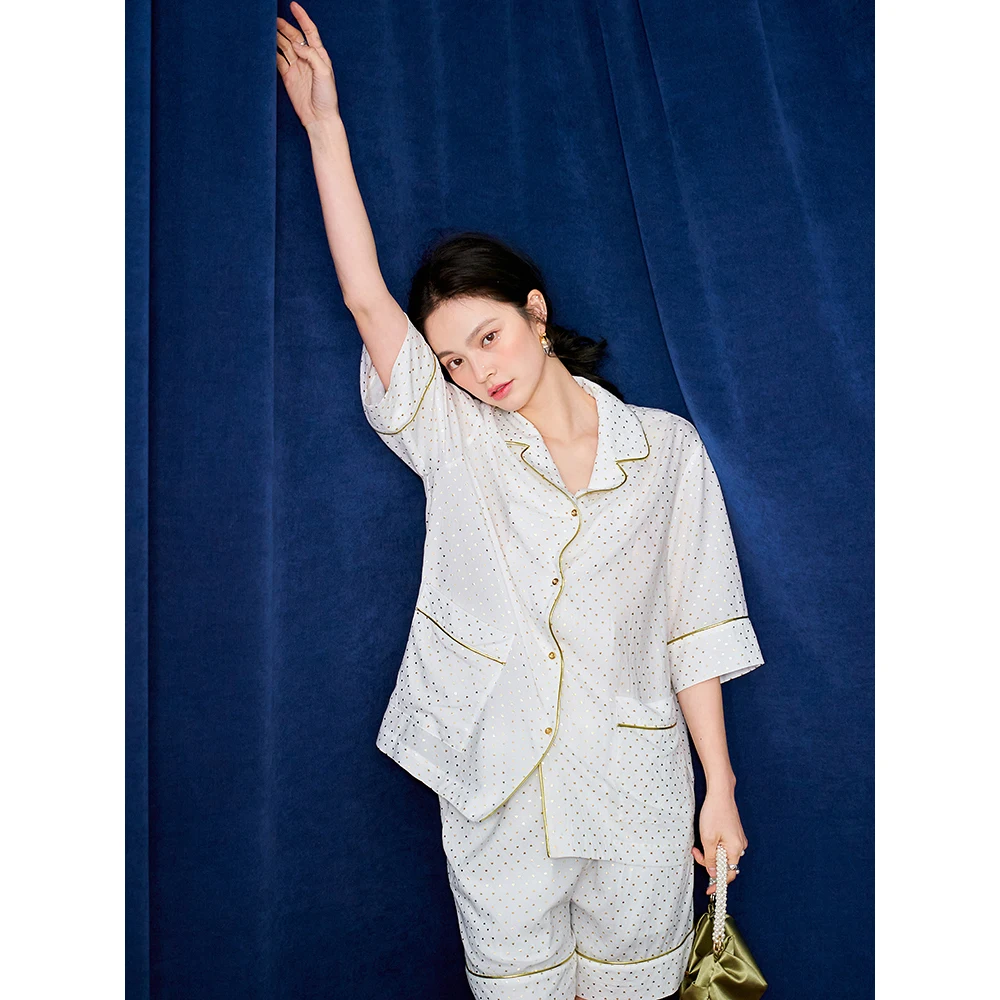 Maison Gabrielle 2021SS Plain White Dot Pajamas Set Loungewear Sleepwear for Women 2 Pieces Shorts Sleeves Summer Suits Pyjama