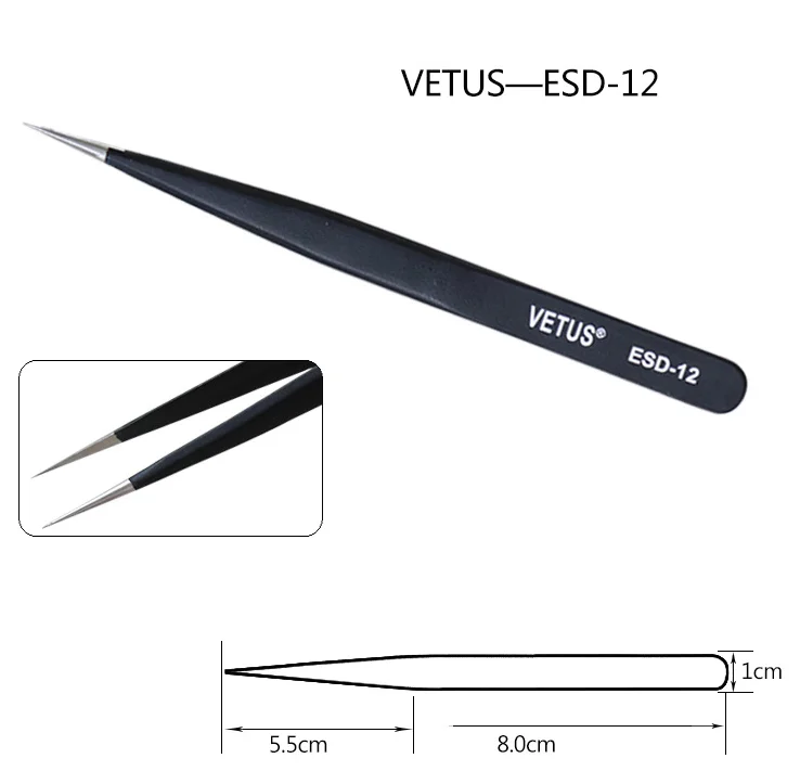ESD 12 VETUS Пинцет для ресниц и бровей 3D/6D объем накладных ресниц для наращивания сверхтонких ресниц Пинцет для наращивания ресниц инструменты для макияжа глаз - Цвет: ESD 12