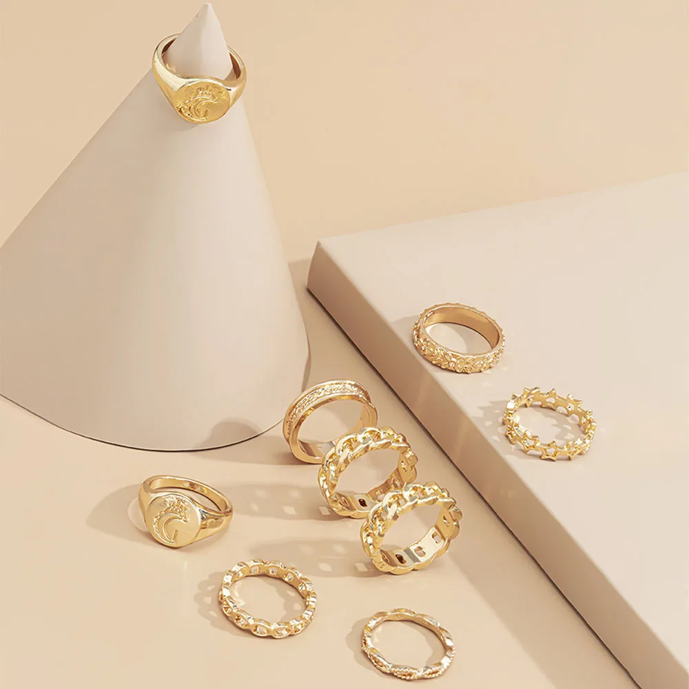 

Luxury Vintage Gold Hollow Moon Rings for Women Girls Fashion Personality Finger Ring Set Jewelry Party