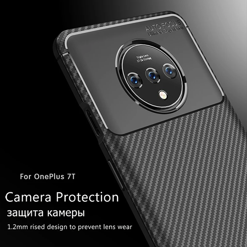 Чехол для Oneplus 7 T Pro из углеродного волокна мягкая Противоударная задняя крышка One