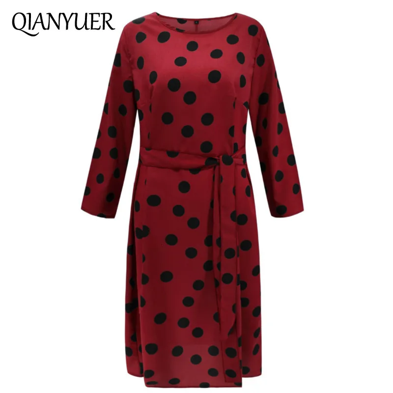 2018 женское повседневное платье демисезонное свободное средней длины в горошек с