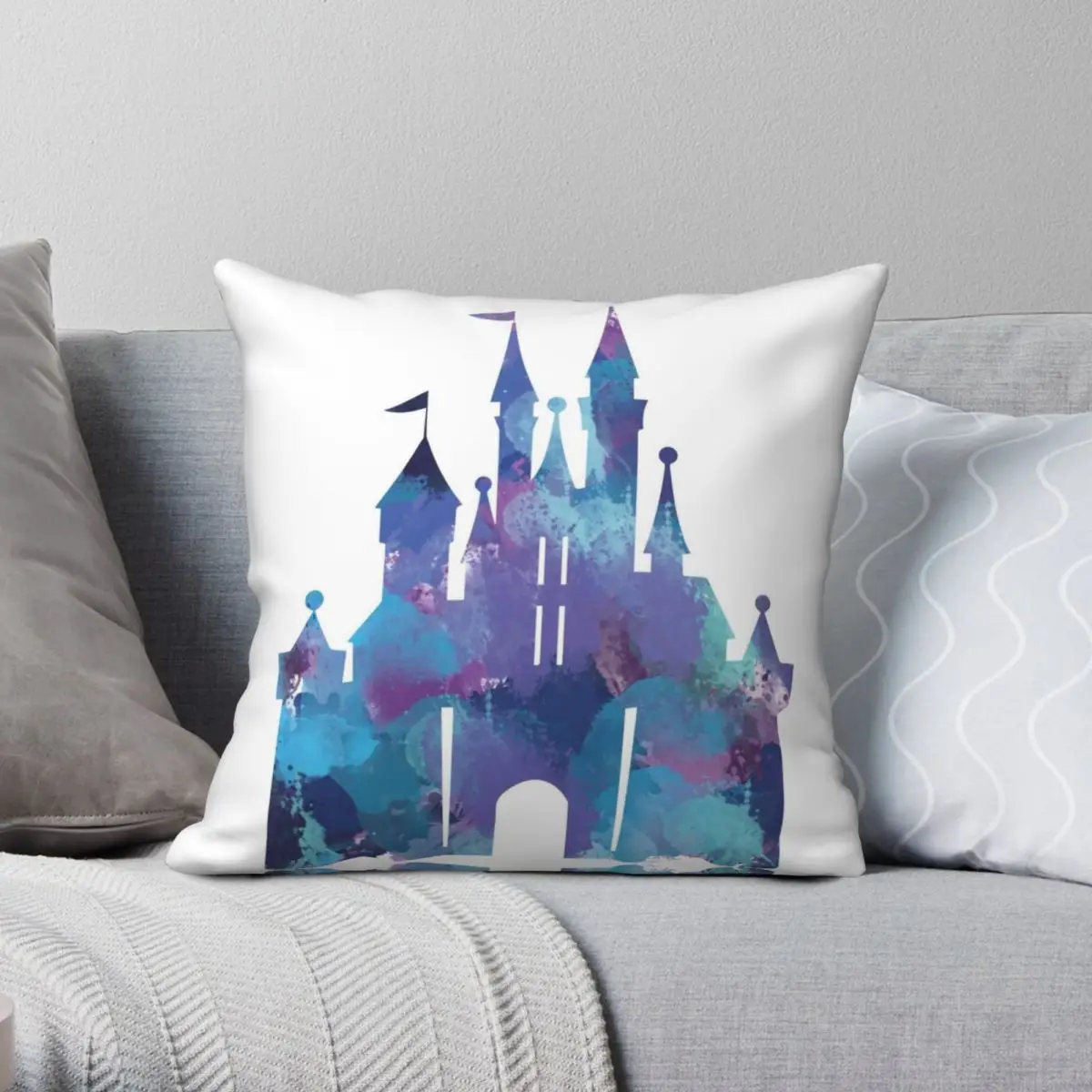 

Splatter Paint Castle Square Pillowcase Polyester Linen Velvet Creative Zip Decor Pillow Case Sofa Cushion Cover 18"