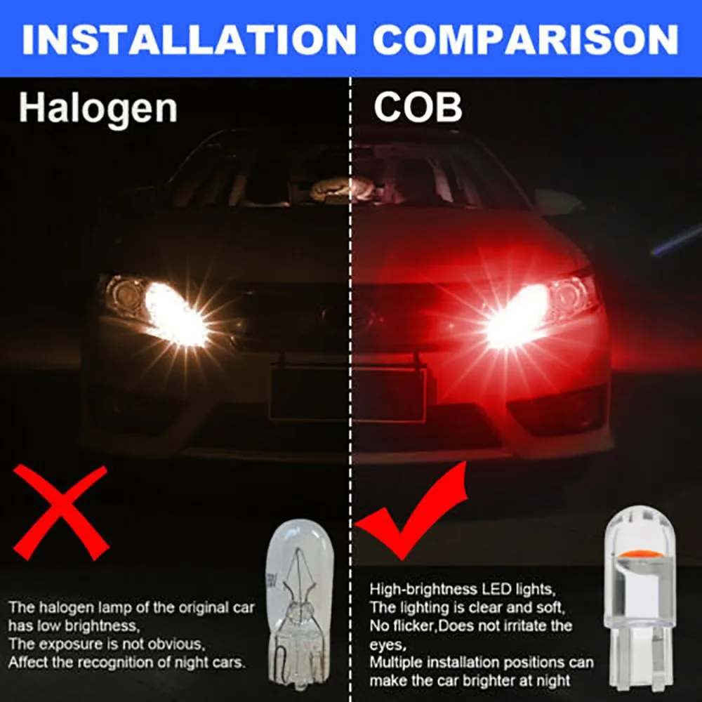 

20pcs Red T10 LED COB Bulb W5W Wedge Car Interior Light Map Dome Lamp 168 194 COB Light Bulbs