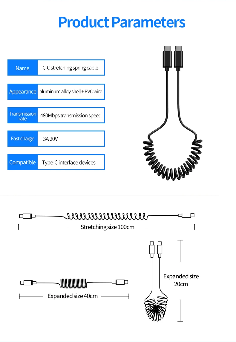Пружинный кабель USB 2.0A Micro 5-контактный Type C быстрая зарядка автомобильный
