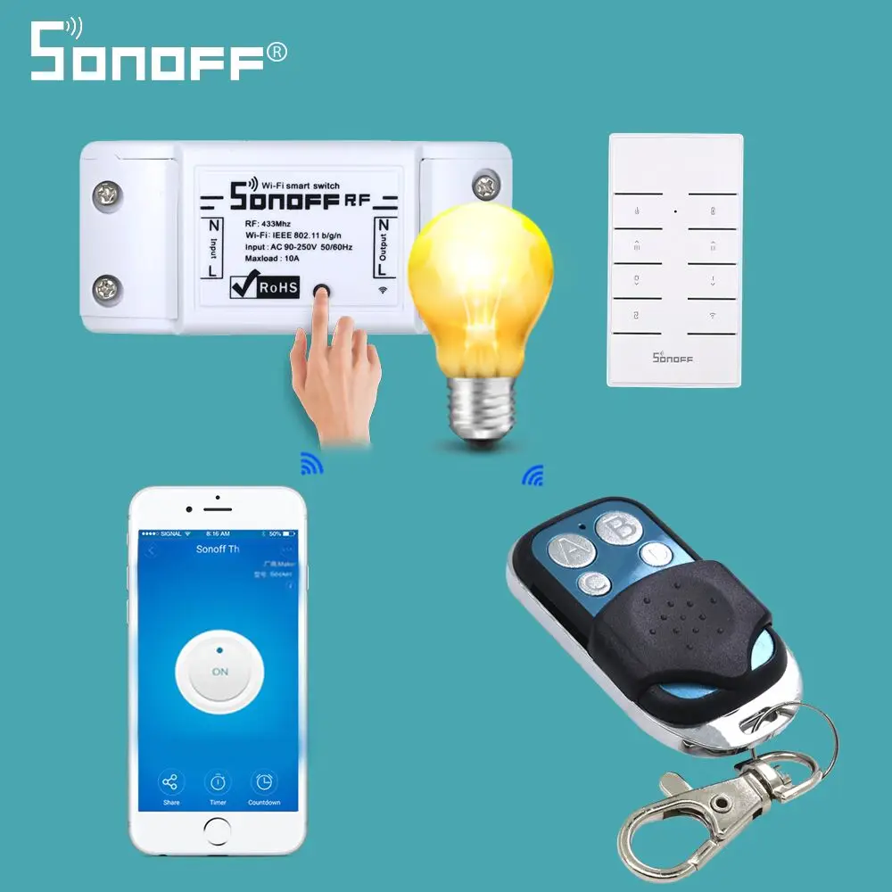 SONOFF, 433 МГц, пульт дистанционного управления, Wifi, 4 канала, беспроводной 433 управления, ABCD, 4 кнопки, переключатель, умный брелок для SONOFF, T1/4CH/RF
