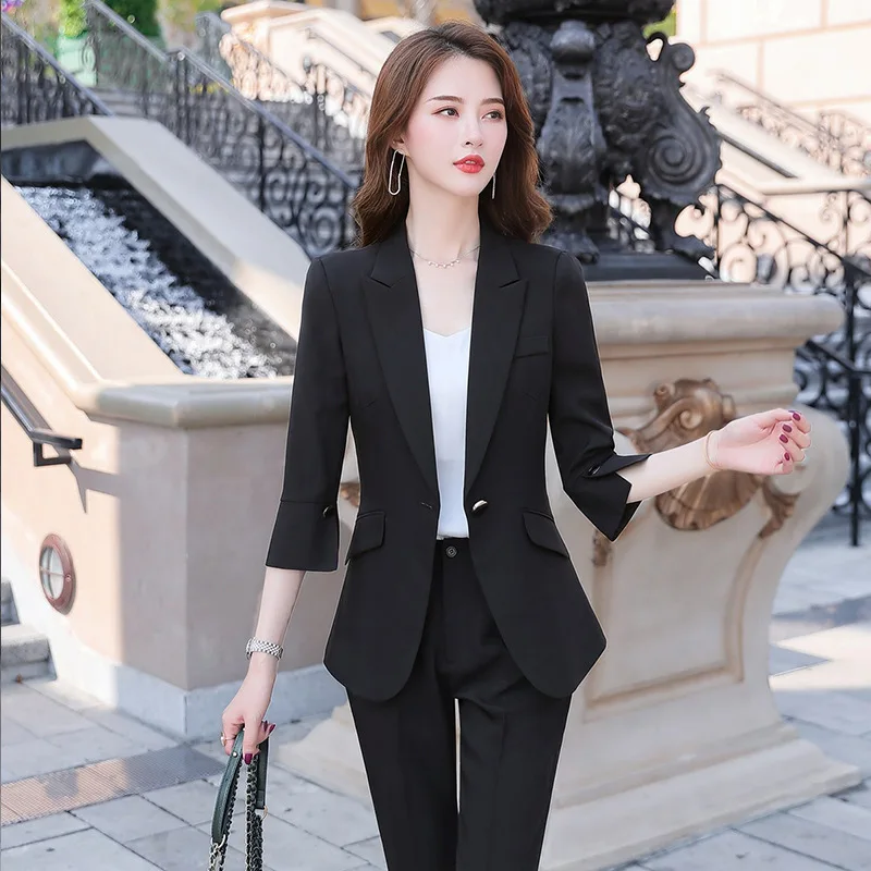 Корейский Тонкий элегантный женский костюм однотонный деловой Блейзер брюки