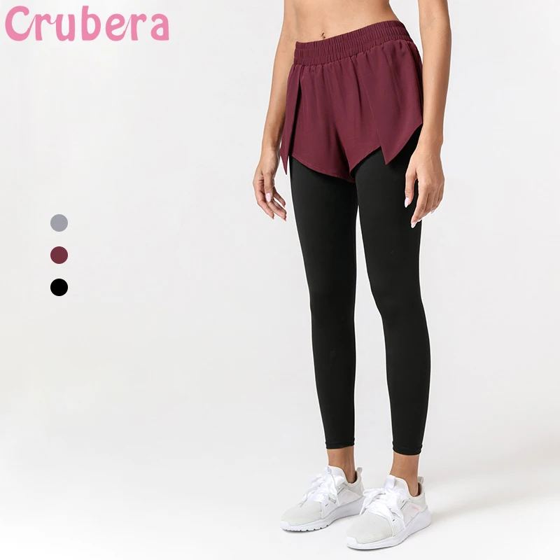 

Колготки CRUBETA из двух частей, женская верхняя одежда с высокой талией, быстросохнущие спортивные брюки для бега, женские весенне-осенние шта...