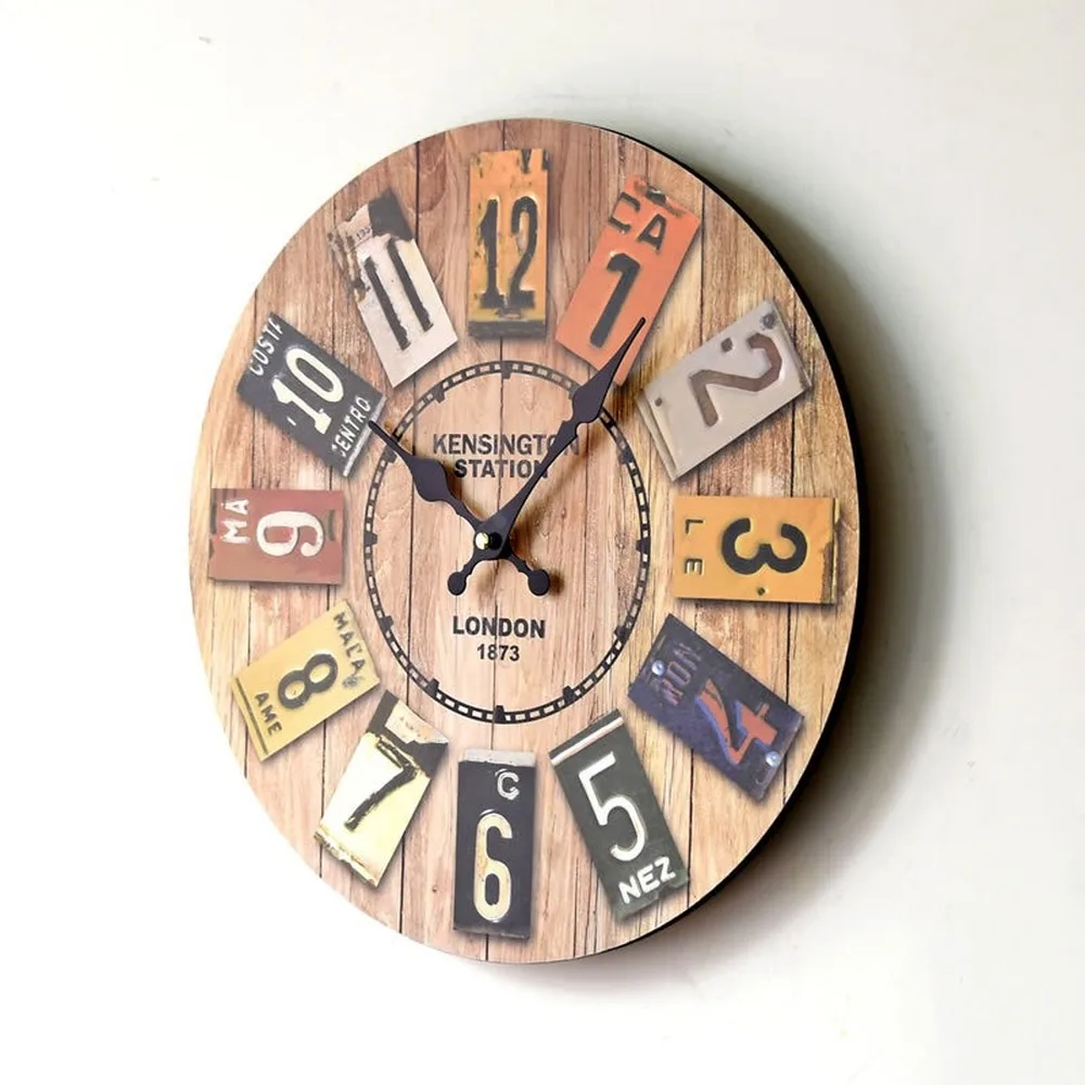 New MDF European-Style Retro Hanging Clock Color Digital Wall Decoration office decor home decoration wall clock | Дом и сад
