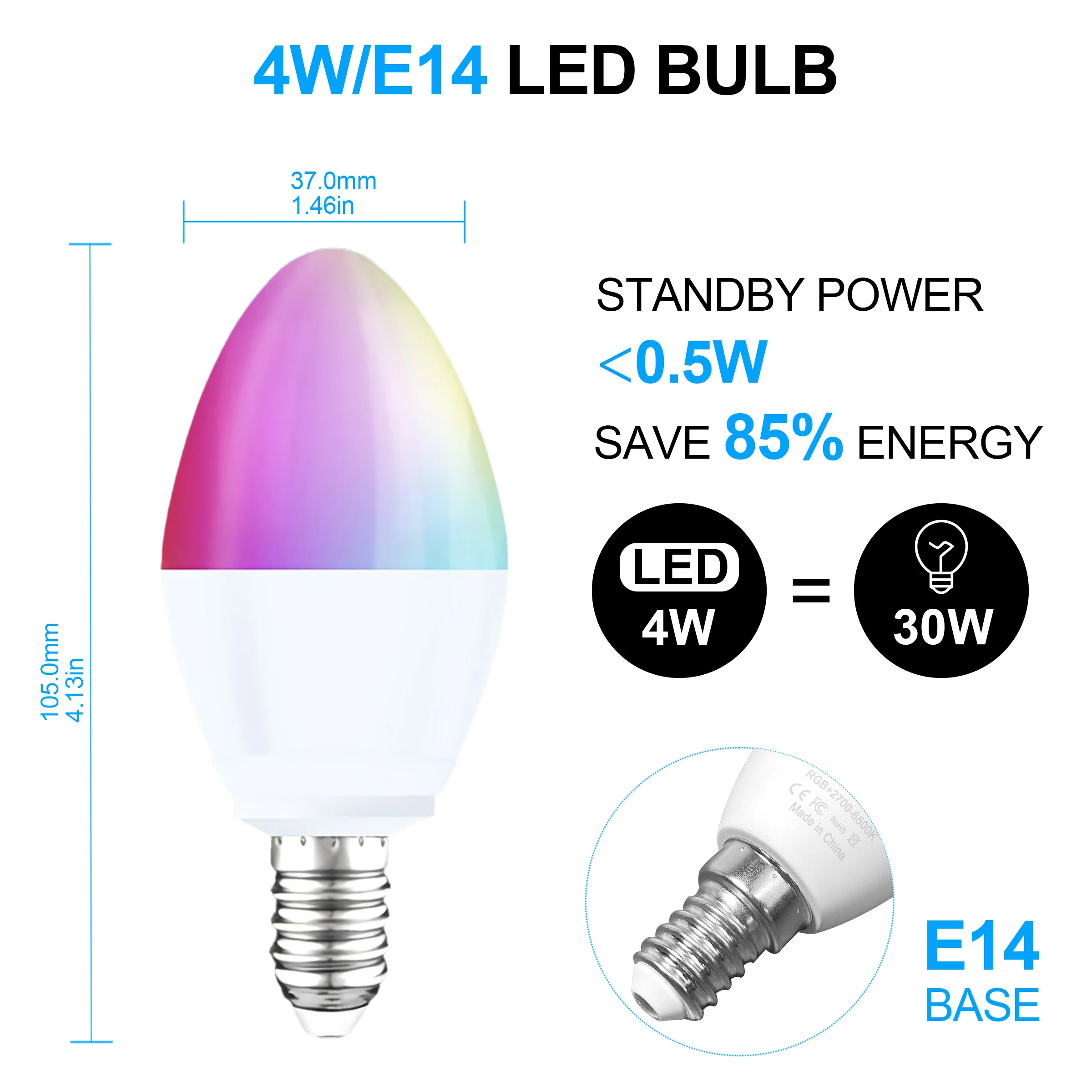 

Tuya Smart Wifi LED Bulb E14 RGB Dimmable Light Bulb Remote Control Work With Alexa Echo Google Home Assistant No Hub Required