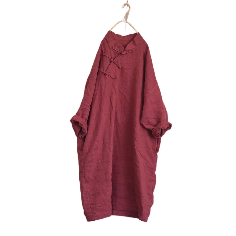 

Spring and Autumn New Cotton and Linen Comfortable Japanese Large Size Dress 2021 Loose Casual Retro Women's Long Sleeve Dress