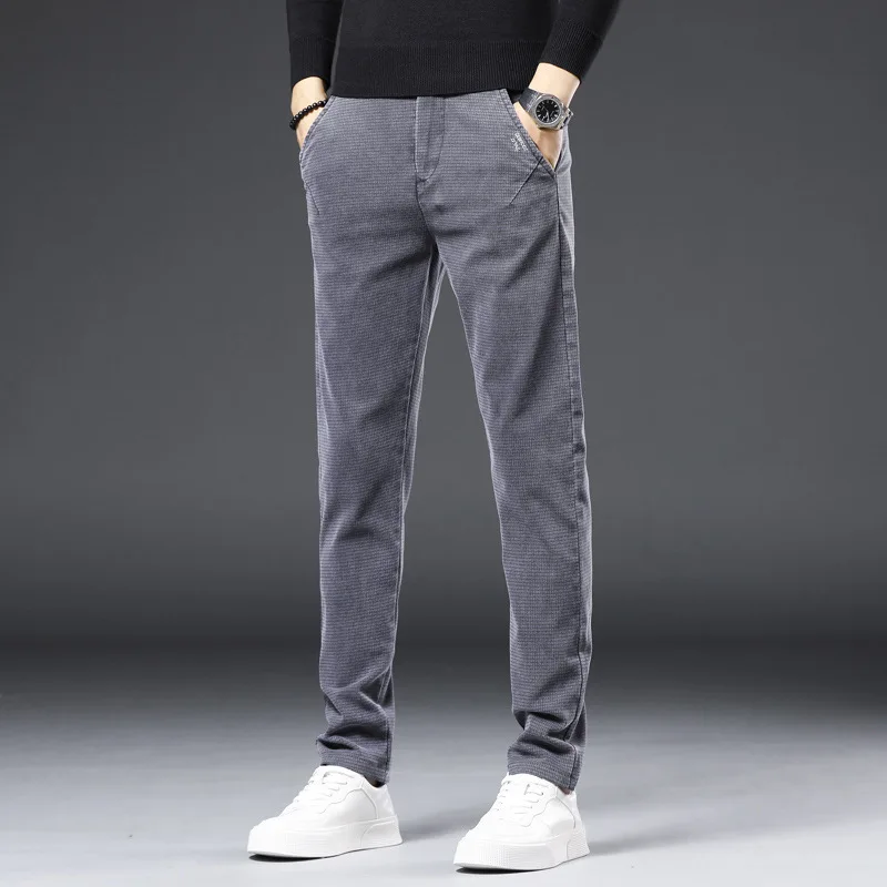 Брюки мужские вельветовые толстые теплые штаны прямые длинные брюки серого