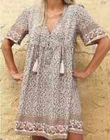 summer european and american womens hot style printed v neck dress with loose waist
