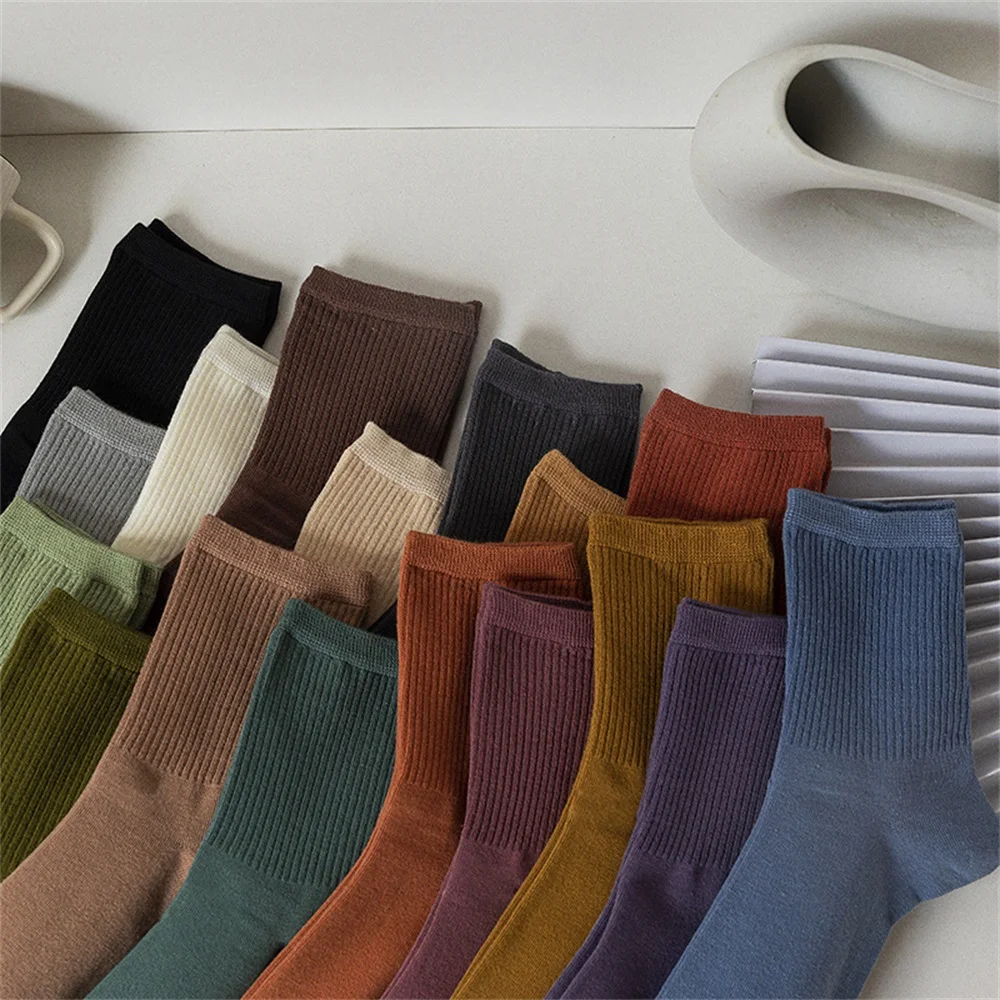 Носки женские хлопковые в стиле Харадзюку уличная одежда для пар однотонные