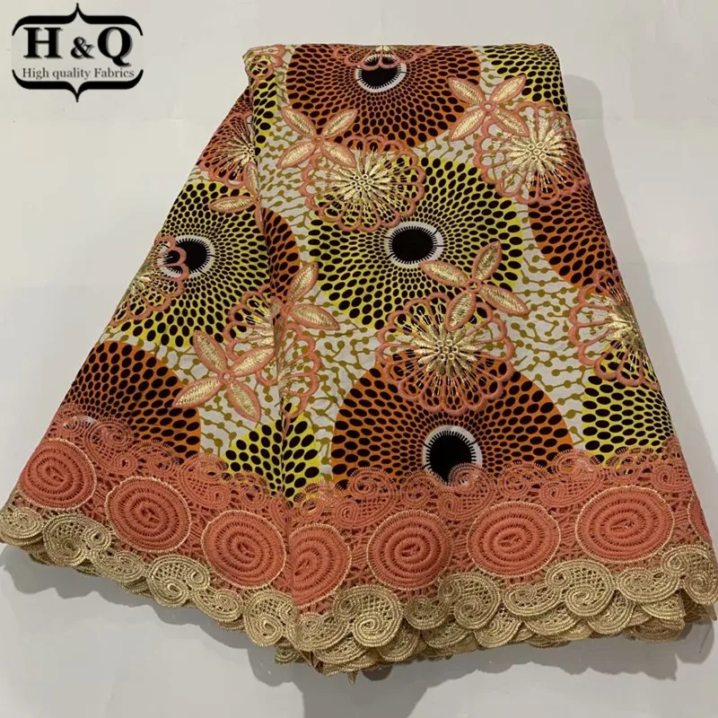 

H&Q fashion nigerian water soluble lace high quality wax fabric 100% cotton embroidery 6 yards/pcs african batik lace fabric H81