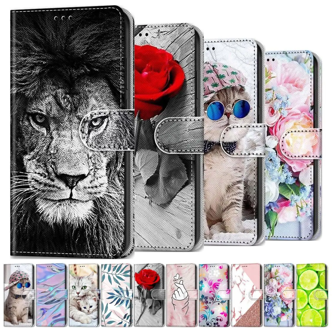 

Rose Lion Painted Phone Shell For Etui Samsung Galaxy S21 Ultra S20 Fe S10E Note 20 Ultra 10 Plus Lovely Patterned Wallet DP08F