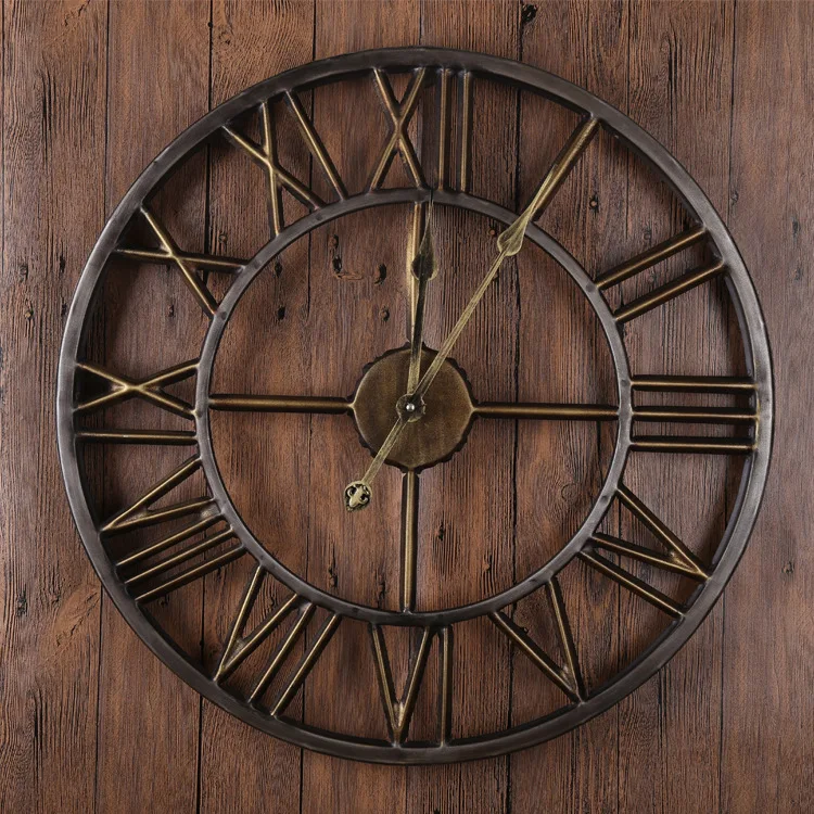 Silver Большие металлические настенные часы современный дизайн Европейский ретро стиль римские цифры креативные железные часы большие настенные часы домашний декор 60x60 см - Цвет: Silver