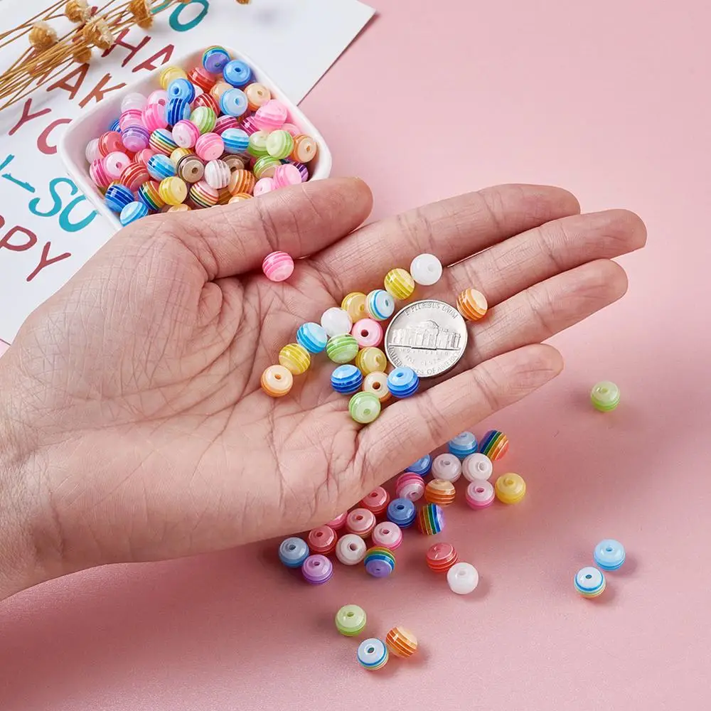 100 шт./лот 6 мм/8 мм розовые круглые прозрачные радужные бусины в полоску с