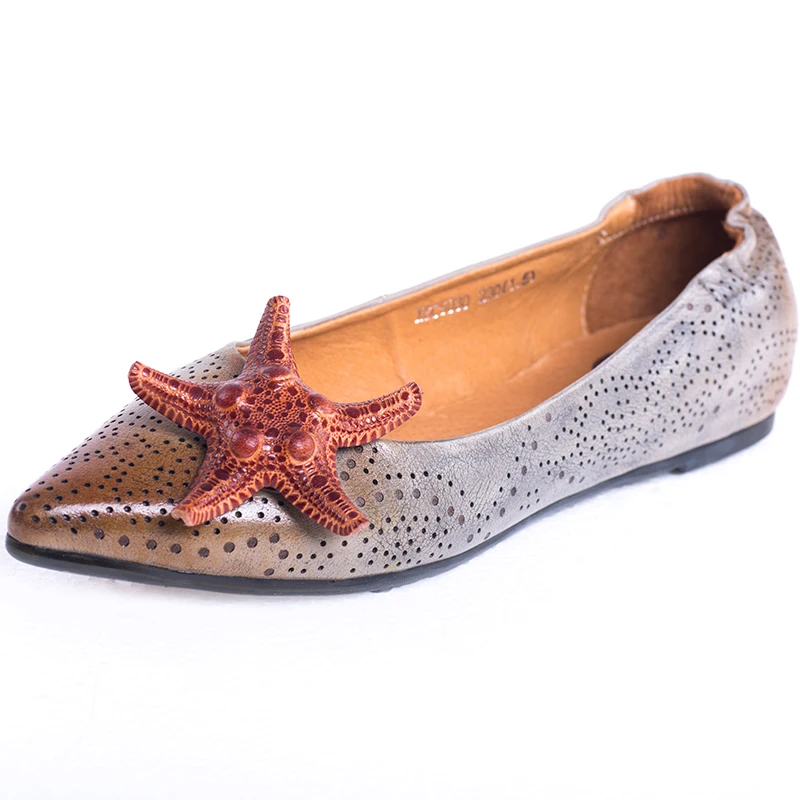 Балетки женские из натуральной кожи заостренный носок плоская подошва