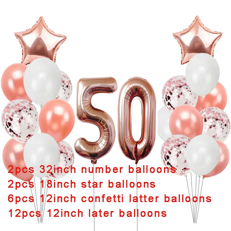 30th 40th 50th 60th День Рождения Розовое золото Воздушные шары для дня рождения вечерние украшения для взрослых Для мужчин женские 30 40 50 60 лет, платья на день рождения - Цвет: 22pcs 50 set
