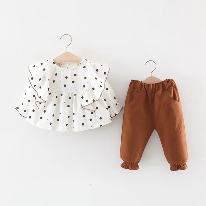 2019 Повседневный осенний комплект одежды принцессы для девочек топы в горошек с