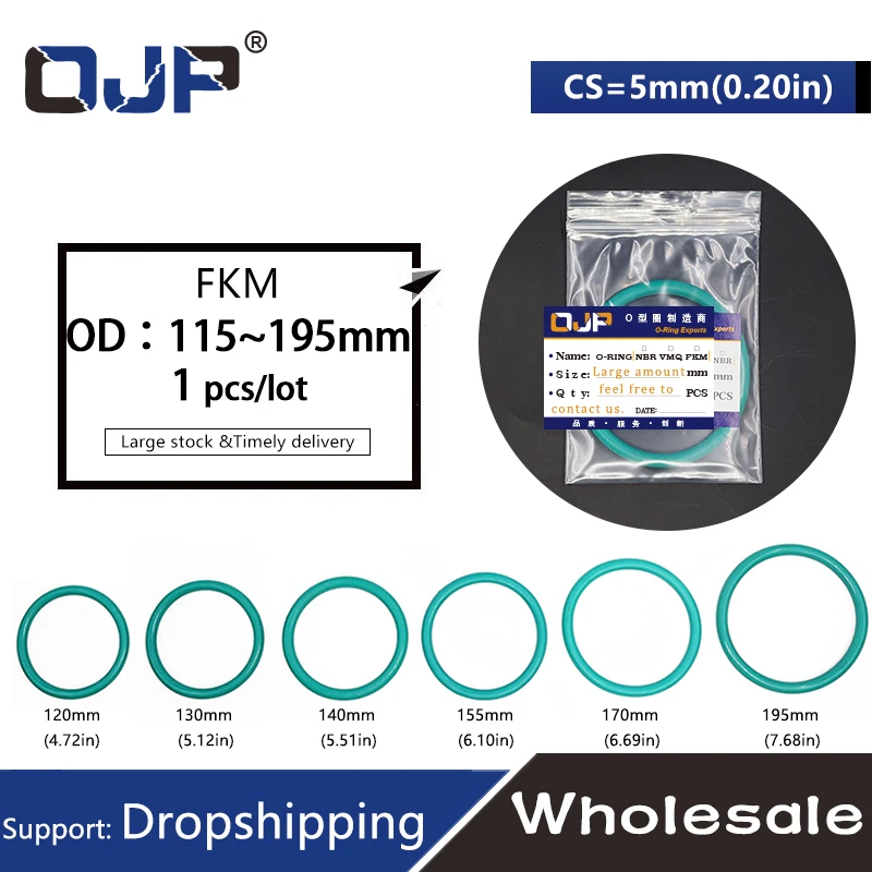 1PC Rubber Ring Green FKM O ring Seal CS5mm OD115/120/130/140/150/155/170/195mm O-Rings Gasket Oil ORing Fuel Washer | Обустройство