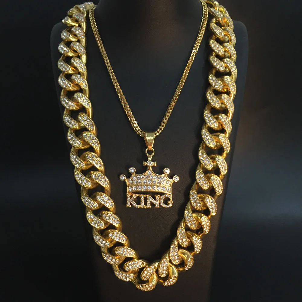 Мужское ожерелье 2 см в стиле хип хоп кубинская корона король крест Майами