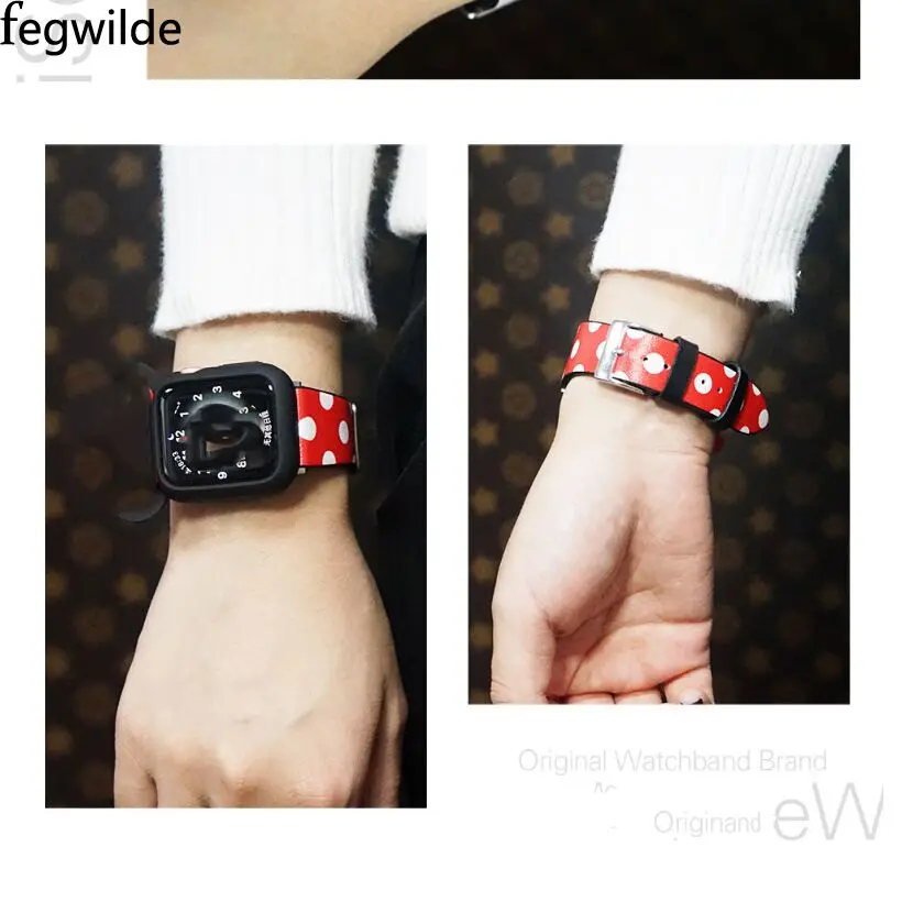

strap for apple watch band 44 mm 40mm Leather iwatch band 42mm Mickey mouse watch case+watchband apple watch 5 4 3 band 38mm