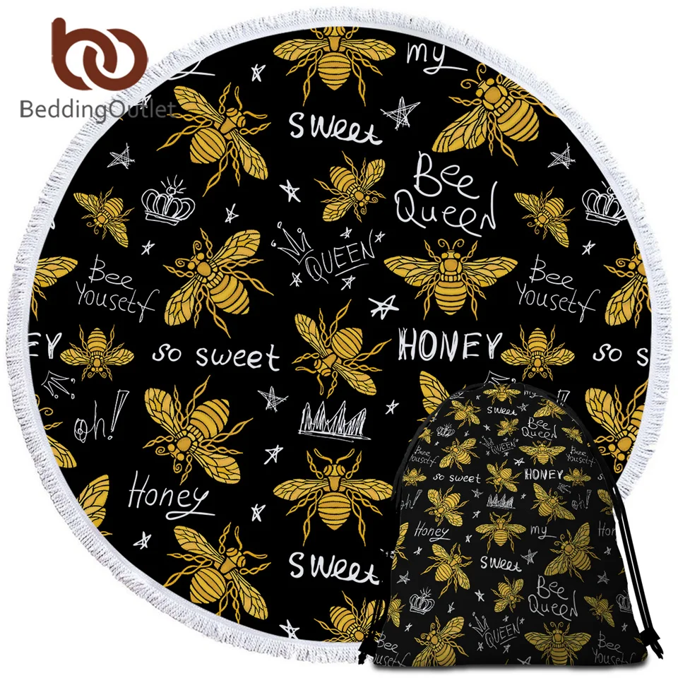 Постельное белье Outlet honey Bee круглое полотенце Золотое роскошное пляжное Корона