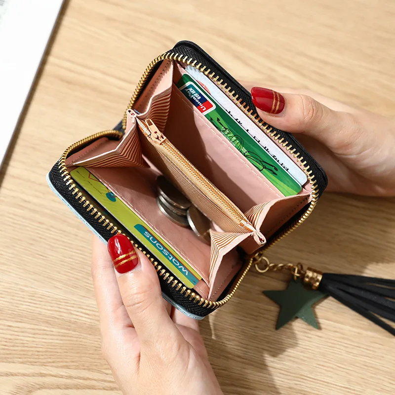 

Women Short Wallets Wave Point Fashion Small Purse Cute Tassel Mini Wallet Pink Pu Leather Credit Card Holder Zipper Coin Purse