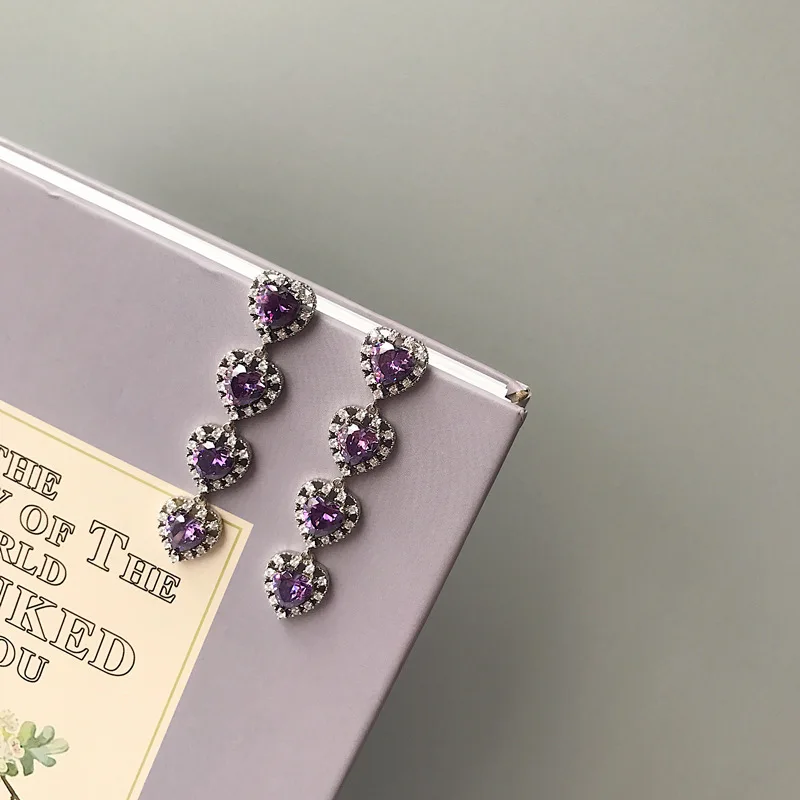 

Silvology 925 Стерлинговое серебро, фиолетовый циркон с кисточкой-Сердцем Серьги для женщин Роскошные Длинные Преувеличение серьги в богемном ст...