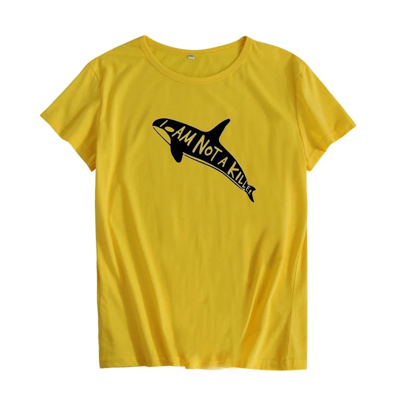 Женская футболка Not a Killer Whale с принтом Харадзюку белая Черная|tee shirt femme|shirt femmeblack tee