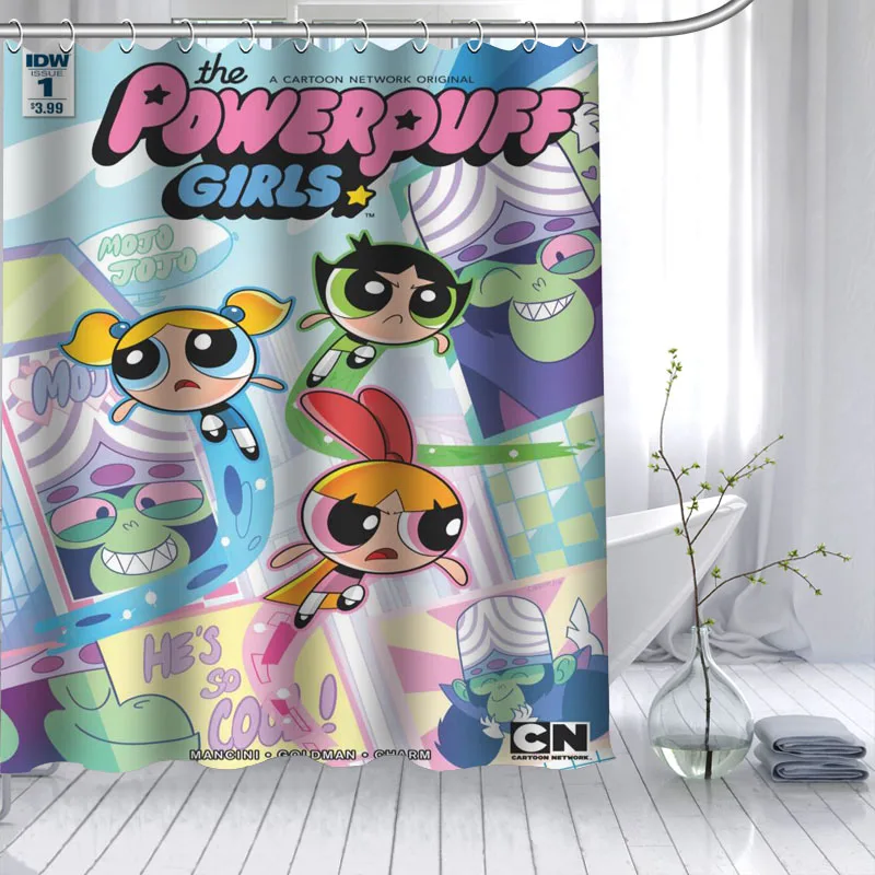 ShunQian Powerpuff девушки Перезагрузка занавеска из полиэстеровой ткани 12 крючков для ванной водонепроницаемый плесени доказательство занавес для ванной - Цвет: 8