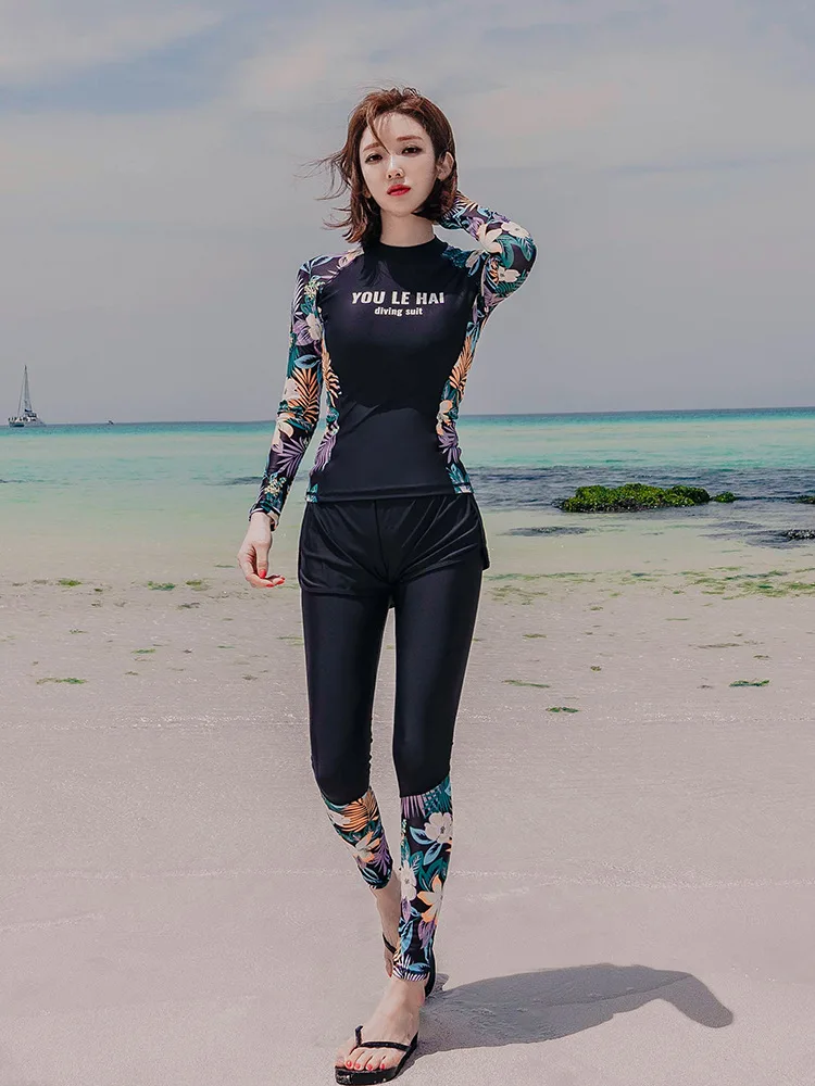 Женский комплект из 3 предметов: рубашка для плавания с длинным рукавом и