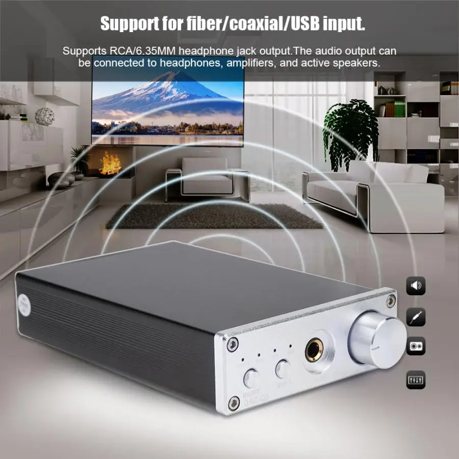 DAC-Q5 HIFI стерео 24 бит/192 кГц для RCA/6,35 мм разъем для наушников выход усилитель для наушников 110-240 в усилитель активных динамиков