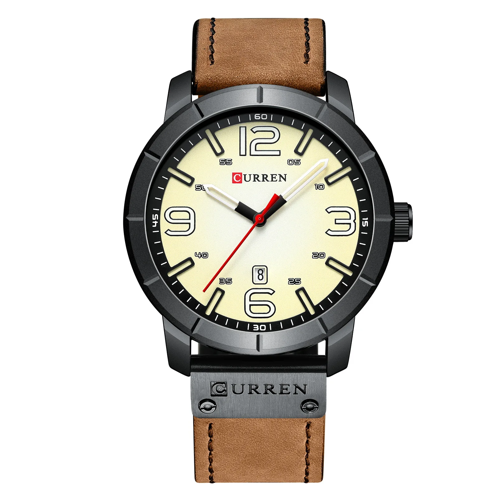 Роскошные мужские часы с календарем водонепроницаемые Модные кожаные наручные