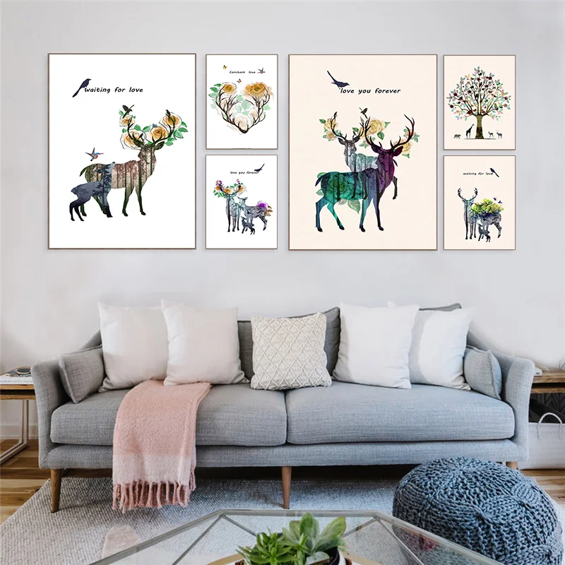 Олень с обнаженной женщины настенный Арт холст живопись скандинавские плакаты