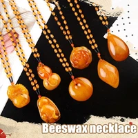 fashion vintage ethnic beeswax pendant necklace for unisex gifts trendy neck decoration wood beads chain necklaces
