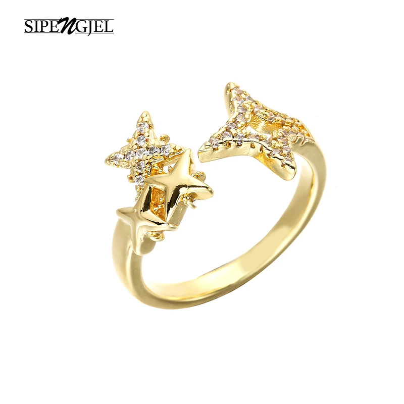 

SIPENGJEL Fashion Cubic Zircon Star Adjustable Rings Open Rings For Women Wedding Party Jewelry